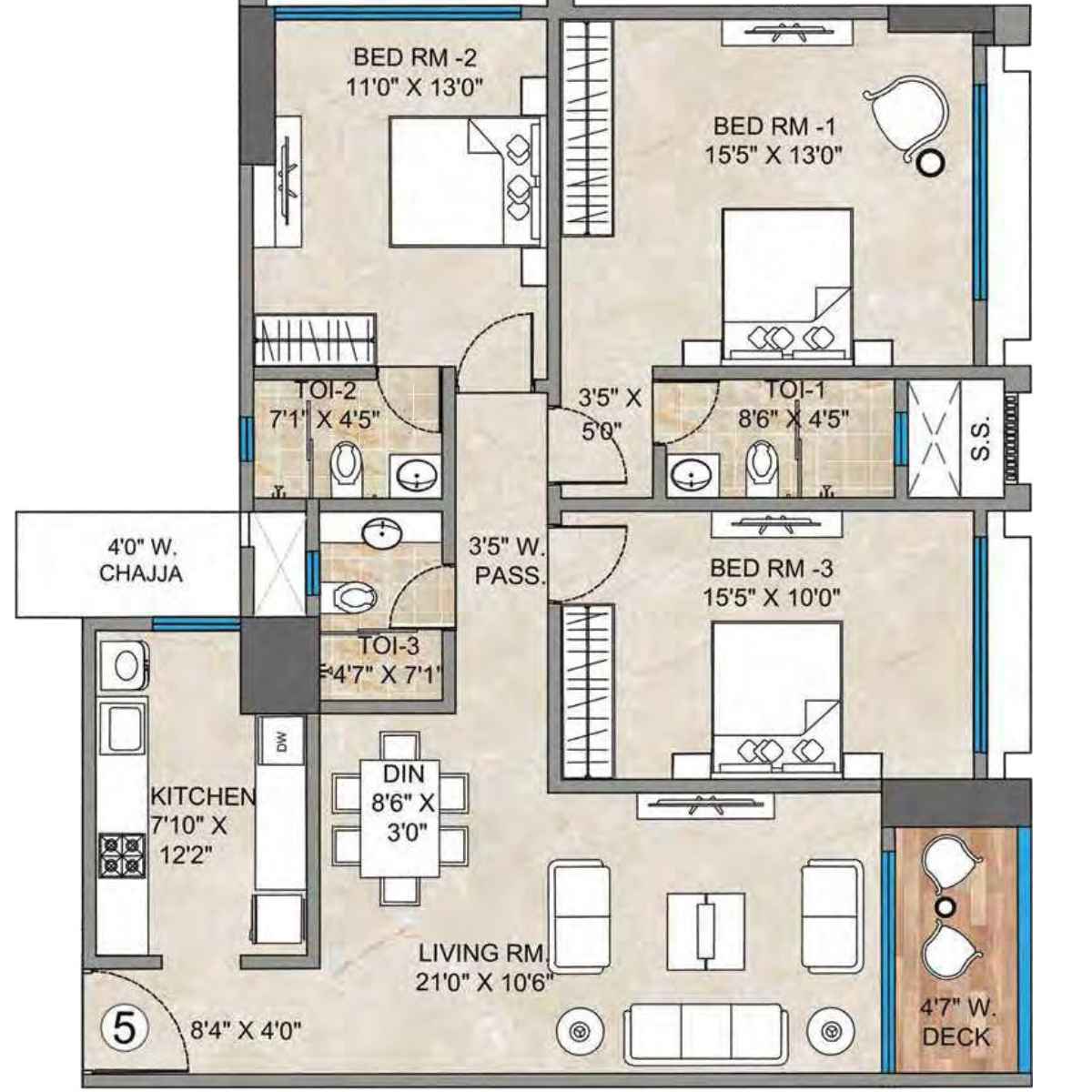 Bharat-Aura-vistas-floor-plan-3 BHK-1140 Sqft