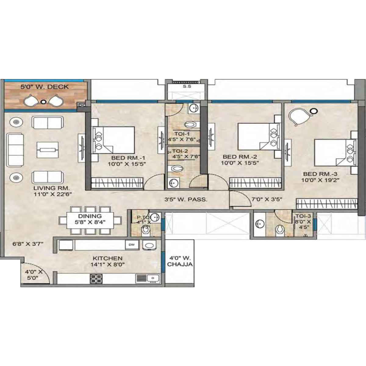 Bharat-Aura-vistas-floor-plan-3 BHK-1370 Sqft