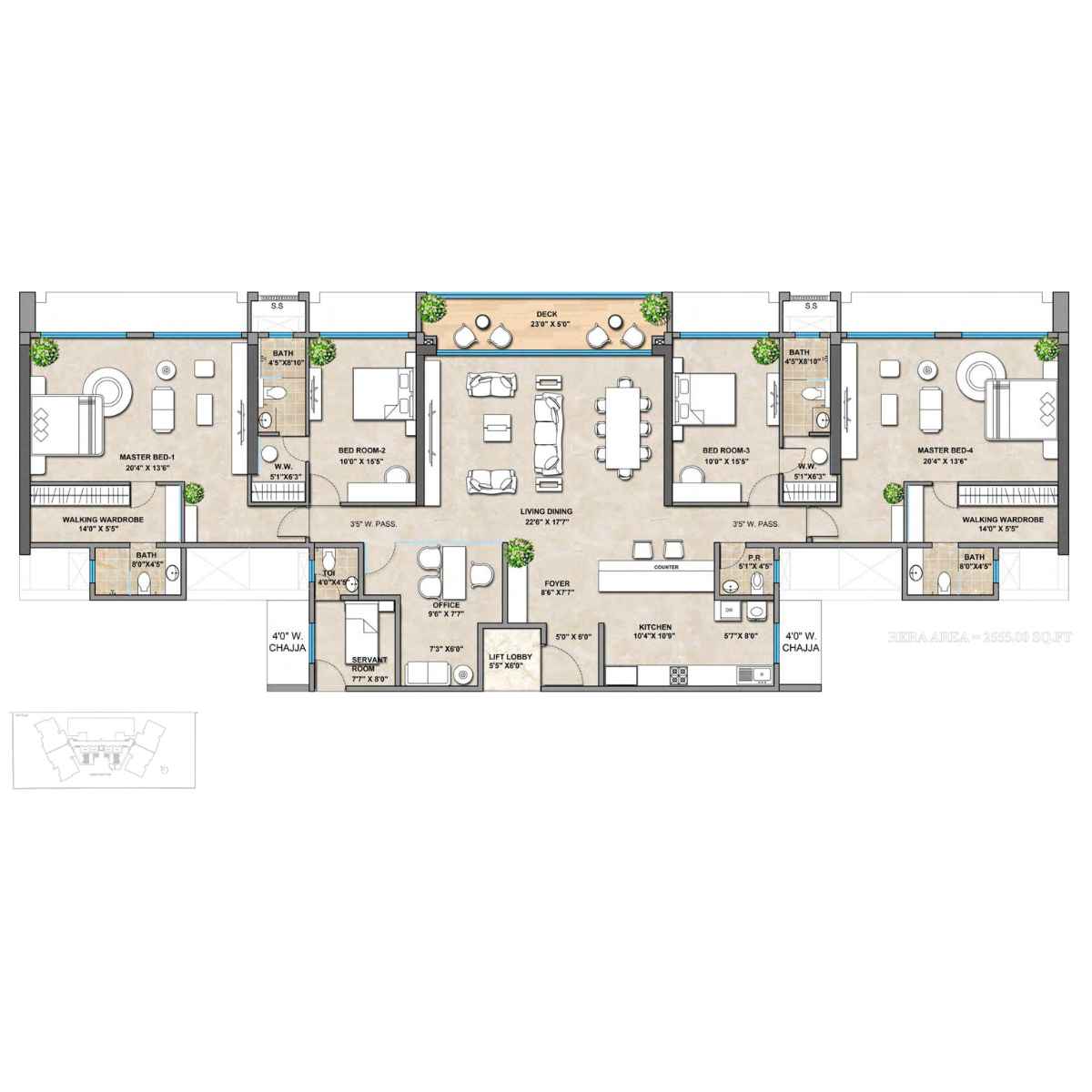 Bharat-Aura-vistas-floor-Plan-Jodi-flat-2555-Sqft